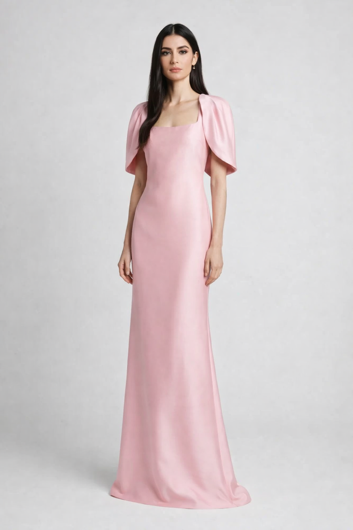 square neck column dress with cape sleeves – BLUSH