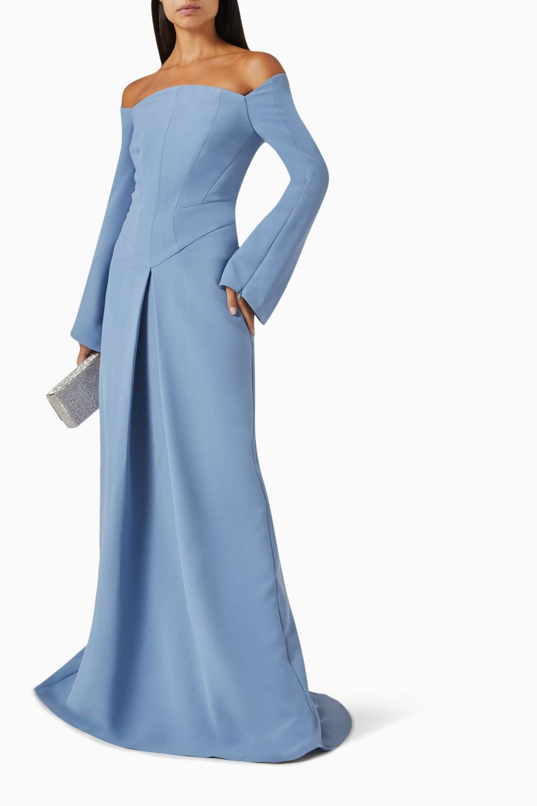 off-shoulder gown with flared sleeves – ODD- MERLOT