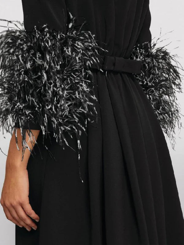 feather-cuff A-line gown – Zonal-1