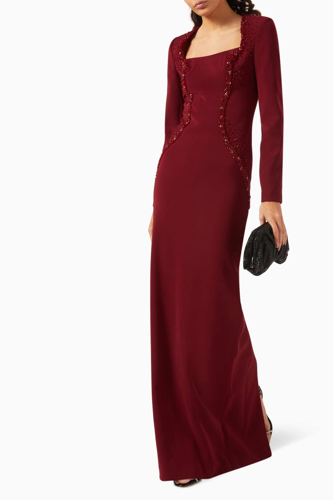 Embellished square-neck gown with contour beading – VIOLETTA