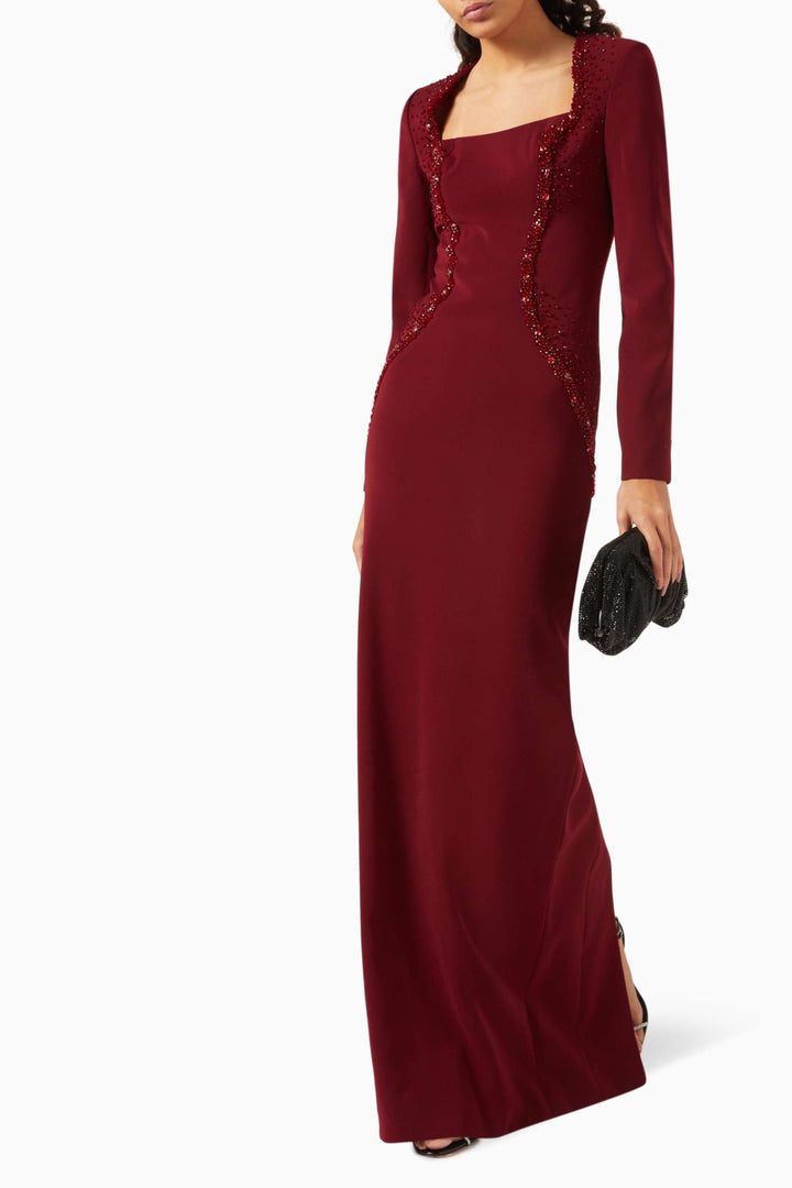 Embellished square-neck gown with contour beading – VIOLETTA