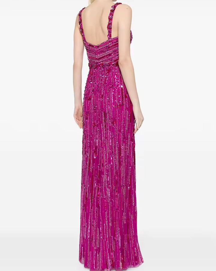 sleeveless sequin column dress with crystal waist – AQUA