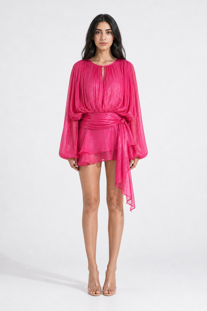 Lilac Draped Tie-Waist Mini Dress – AURÉLIA
