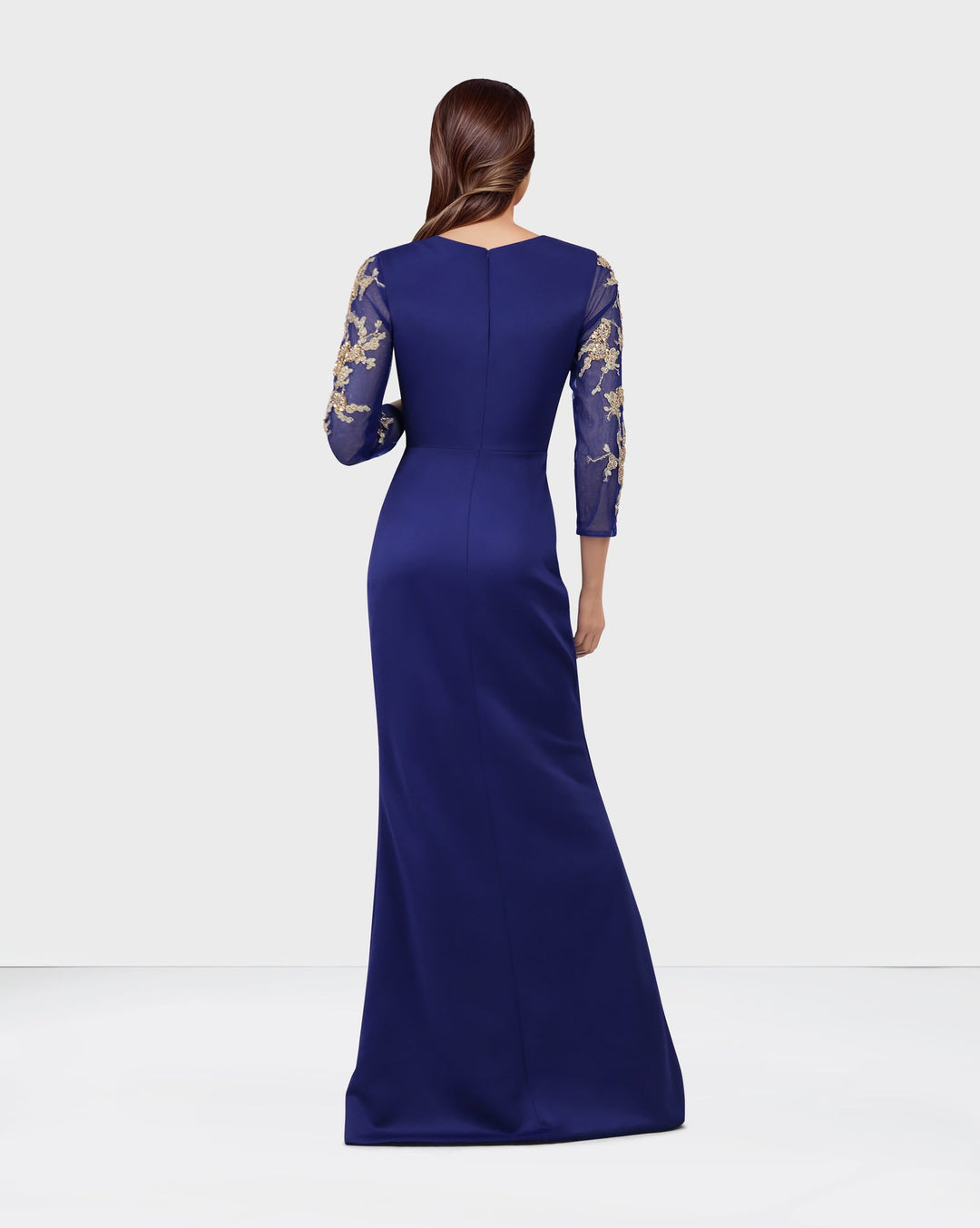 ODD-Blue Floor-Length Dress with see through sequined sleeves-Areejh