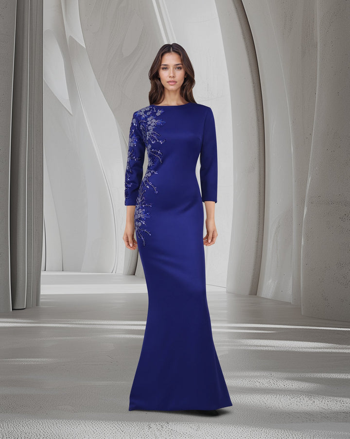 ODD-Long sleeve Floor-Length Dress with beaded side-Fadwa