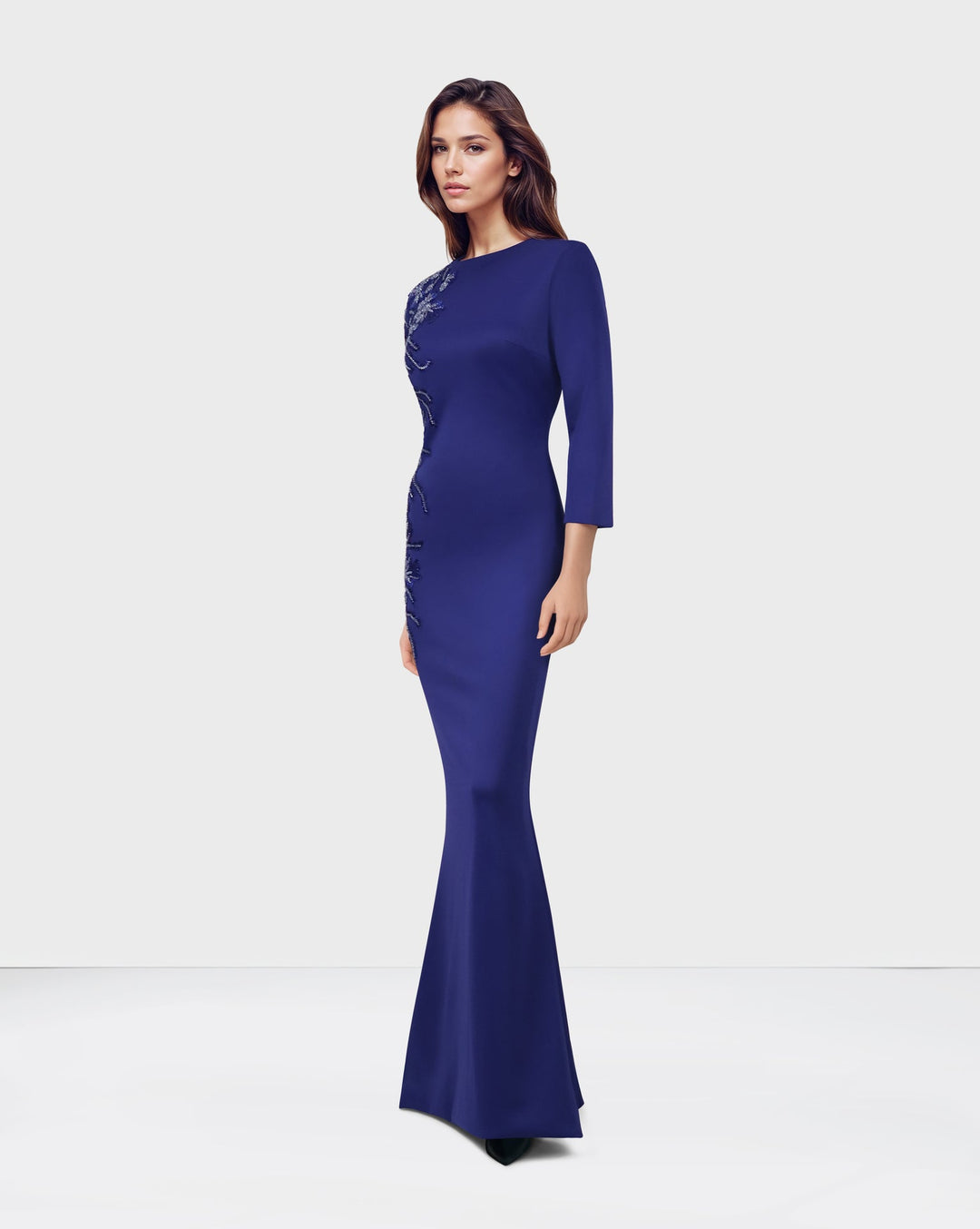 ODD-Long sleeve Floor-Length Dress with beaded side-Fadwa