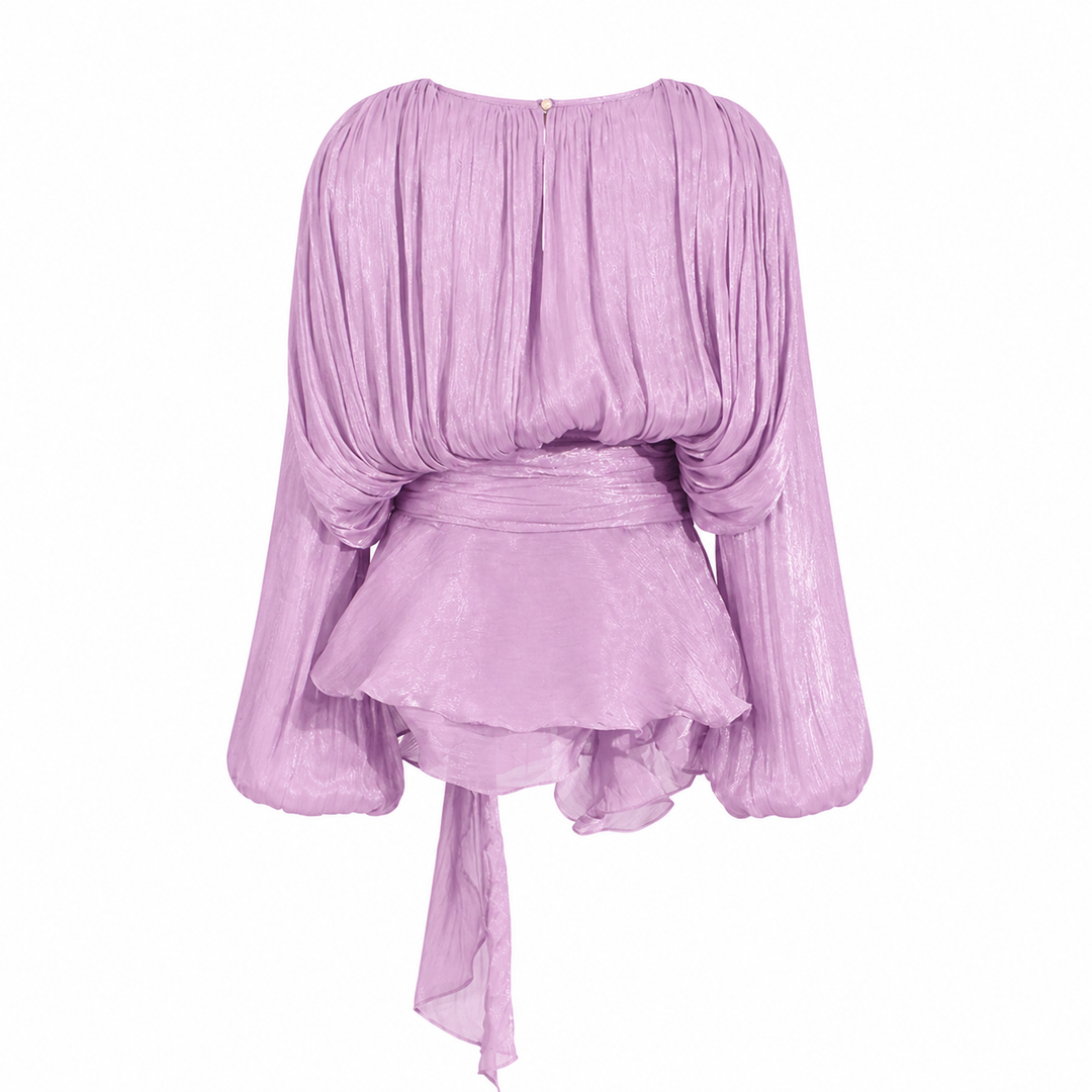 Lilac Draped Tie-Waist Mini Dress – AURÉLIA