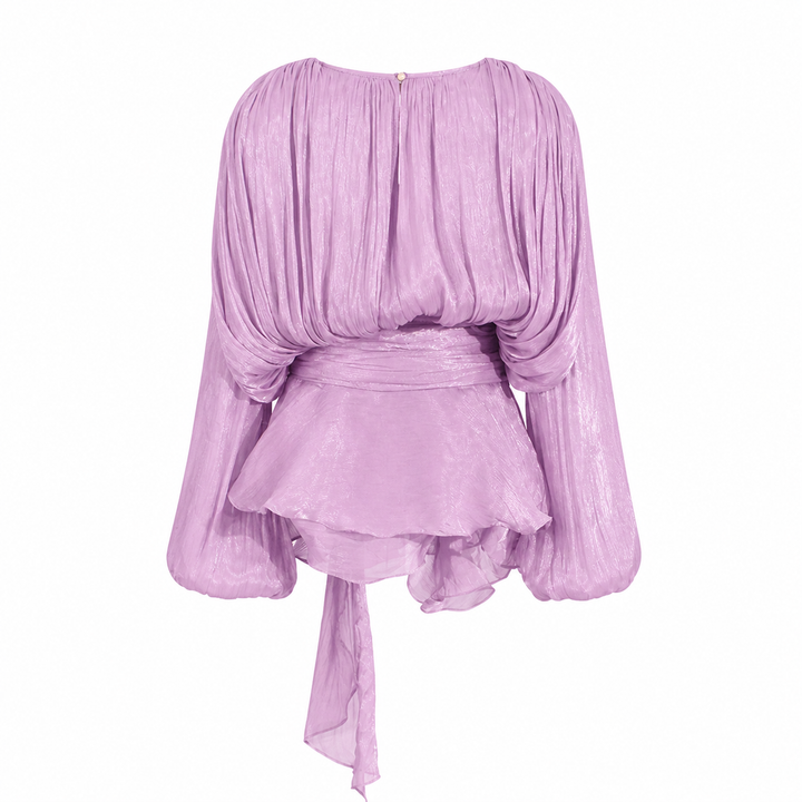 Lilac Draped Tie-Waist Mini Dress – AURÉLIA