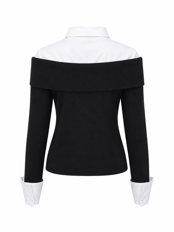Black Off-Shoulder Layered Shirt Top – MONÉRA