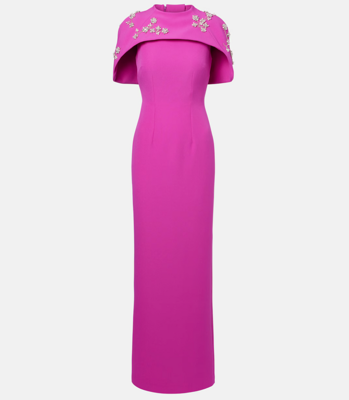column gown with embellished cape neckline – FUCHSIA