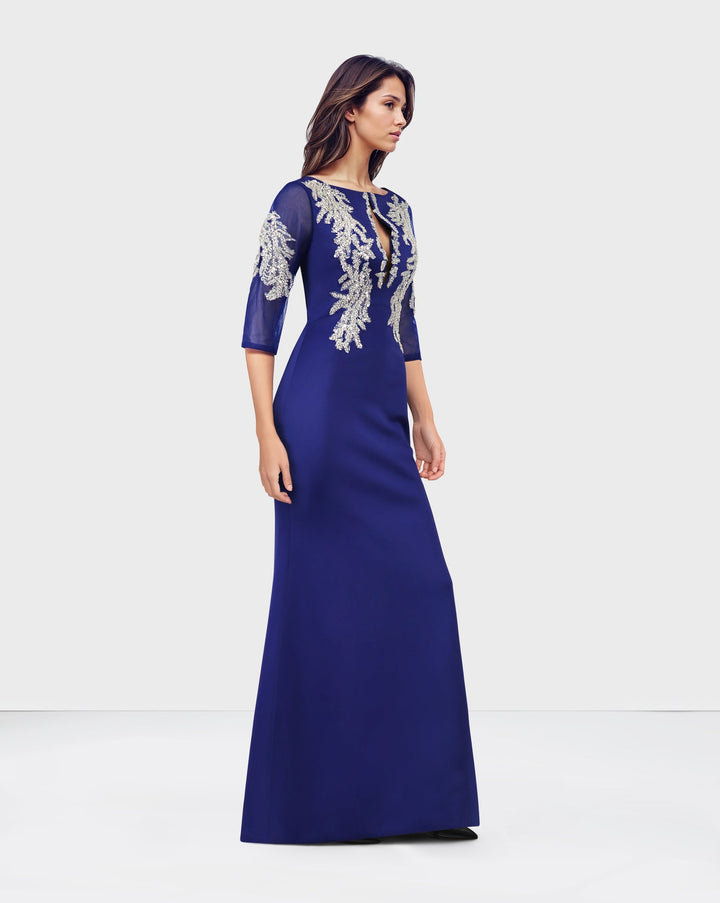 ODD-Sequined floor-length blue dress with see-through sleeves