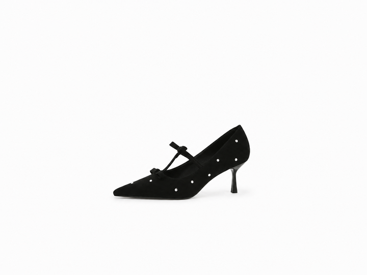 Crystal Studded Bow Strap Pointed Heels – NOIRÉVA