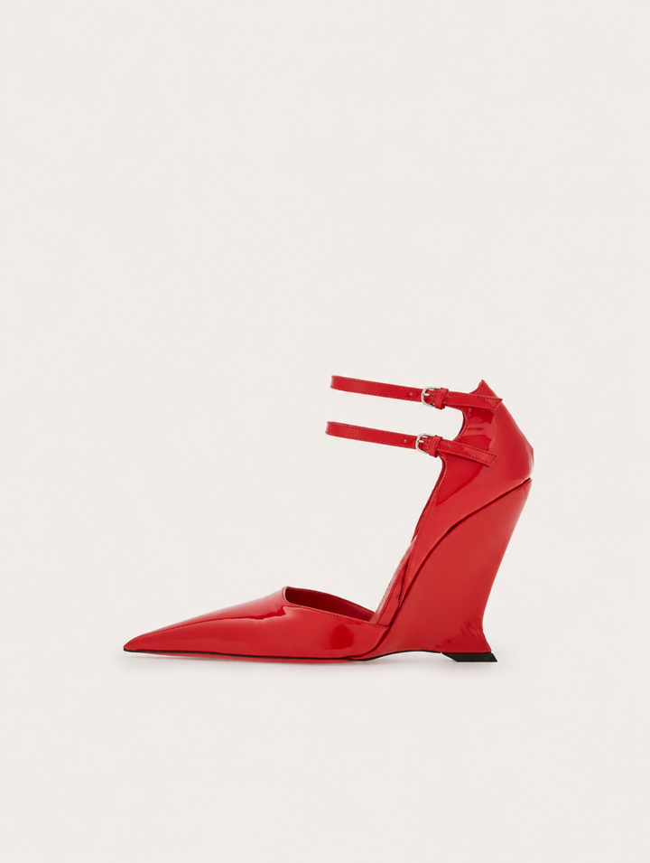 Patent Leather Double-Strap Wedge Heels – TANGERINE