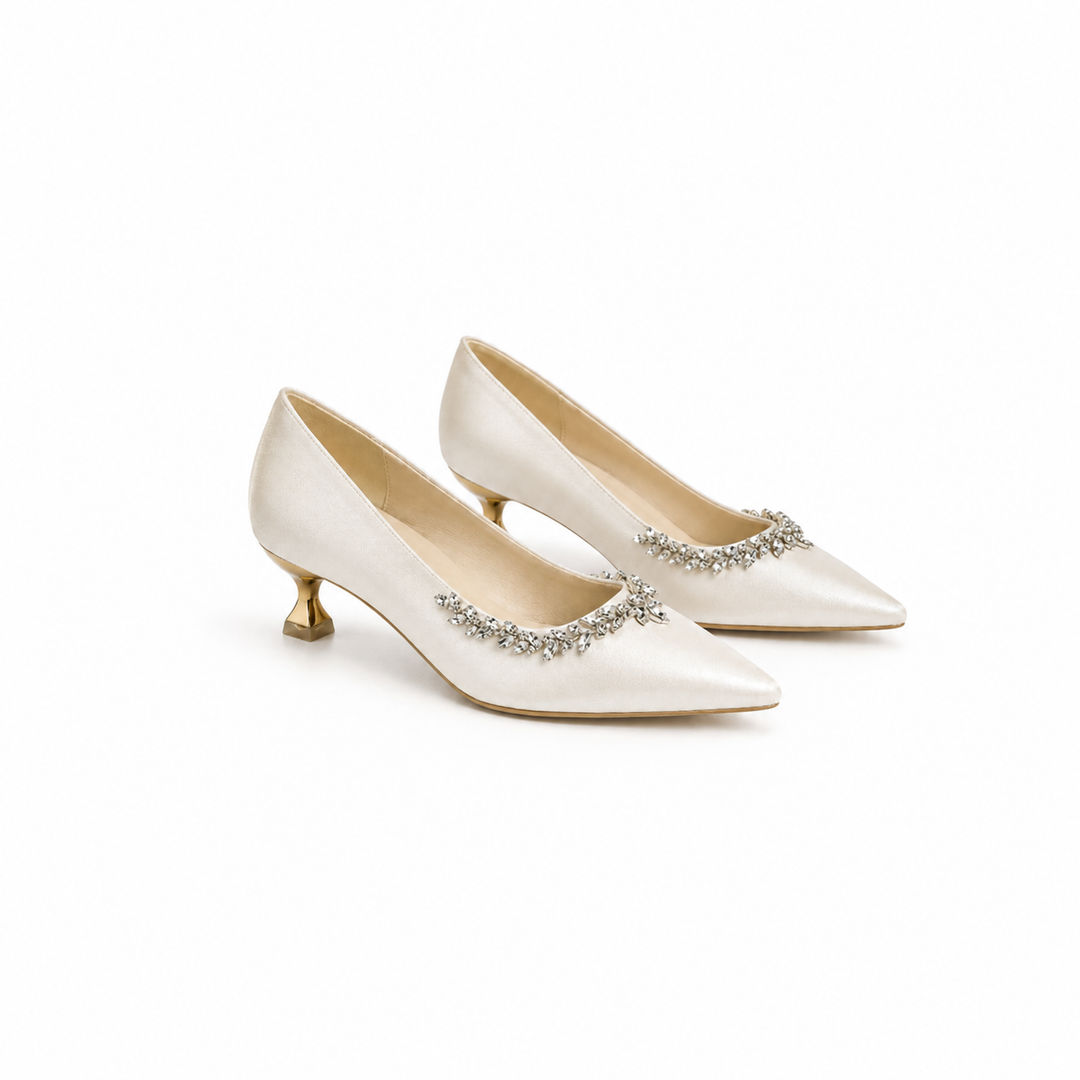 Ivory Crystal Embellished Kitten Heels – ÉLAROSE