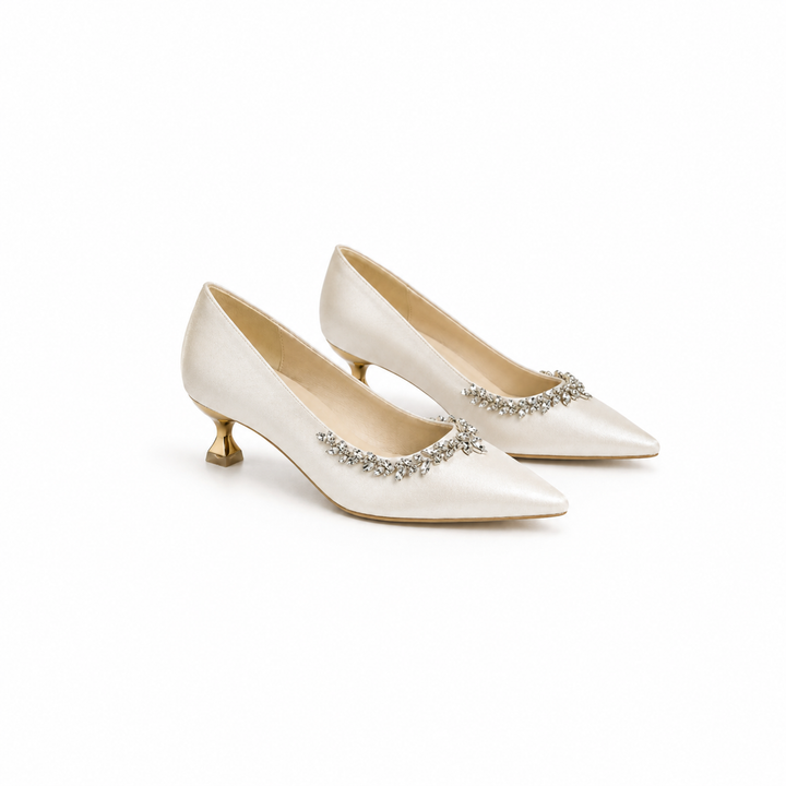 Ivory Crystal Embellished Kitten Heels – ÉLAROSE