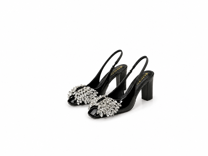 Crystal Embellished Slingback Block Heels – LUMIÈRE