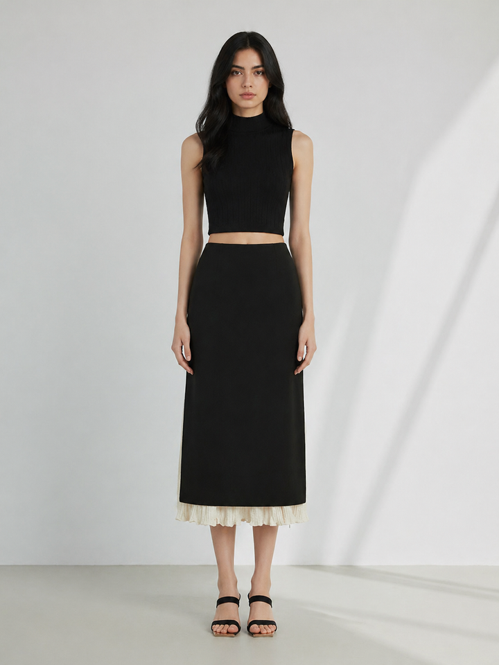 Black Midi Skirt with Contrast Ruffle Hem – ÉLANCE