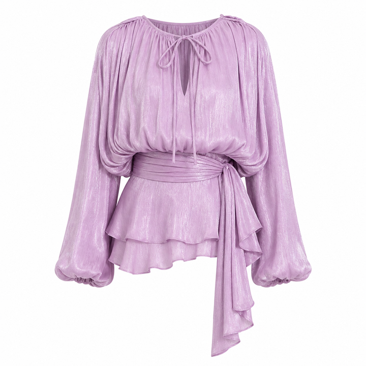 Lilac Draped Tie-Waist Mini Dress – AURÉLIA
