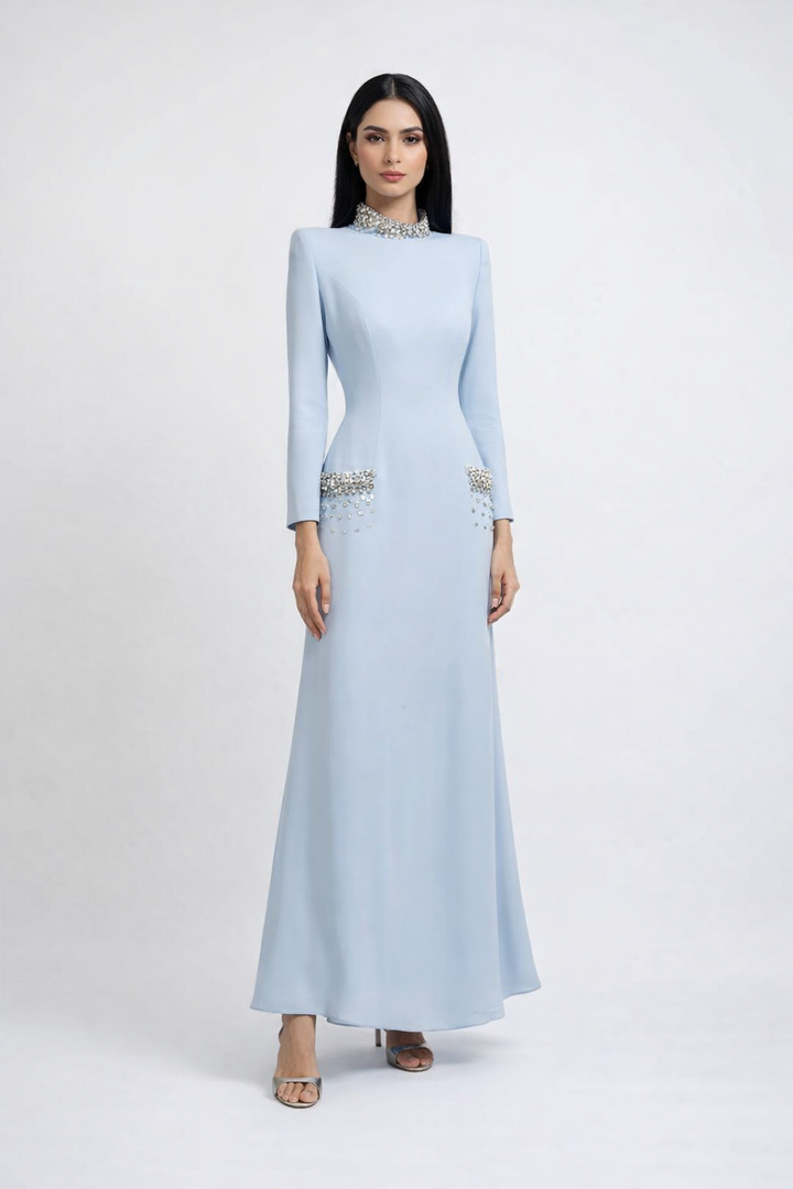high-neck maxi dress with crystal embellishments – SERENITY