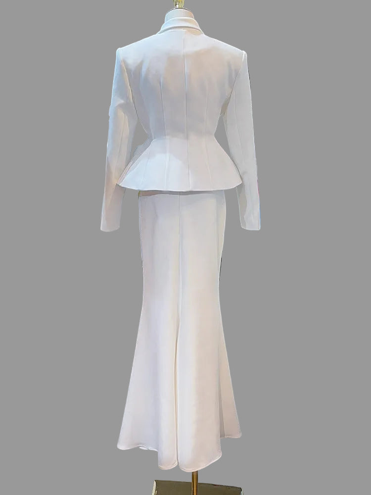 fitted blazer with floral waist detail and midi skirt set – PEARL