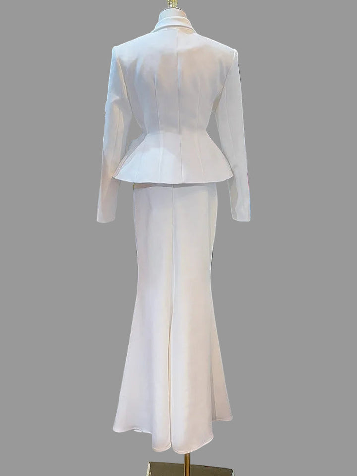 fitted blazer with floral waist detail and midi skirt set – PEARL