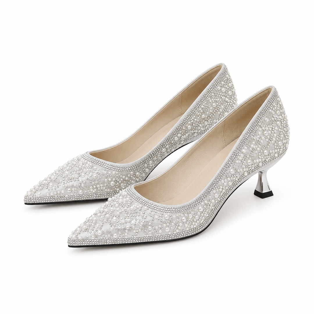 Ivory Pearl Embellished Pointed Heels – VÉRÉLLE