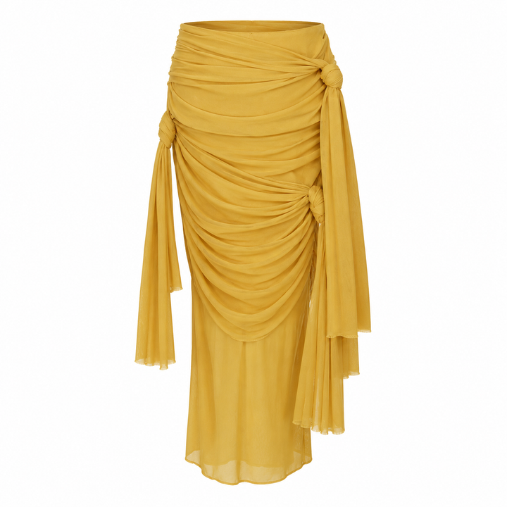 Ruched Tie-Side Midi Skirt – SUNSET