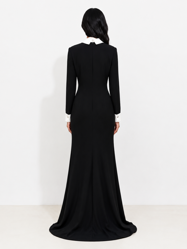 Black Embellished Collar Buttoned Maxi Dress – NOIRÉLLE