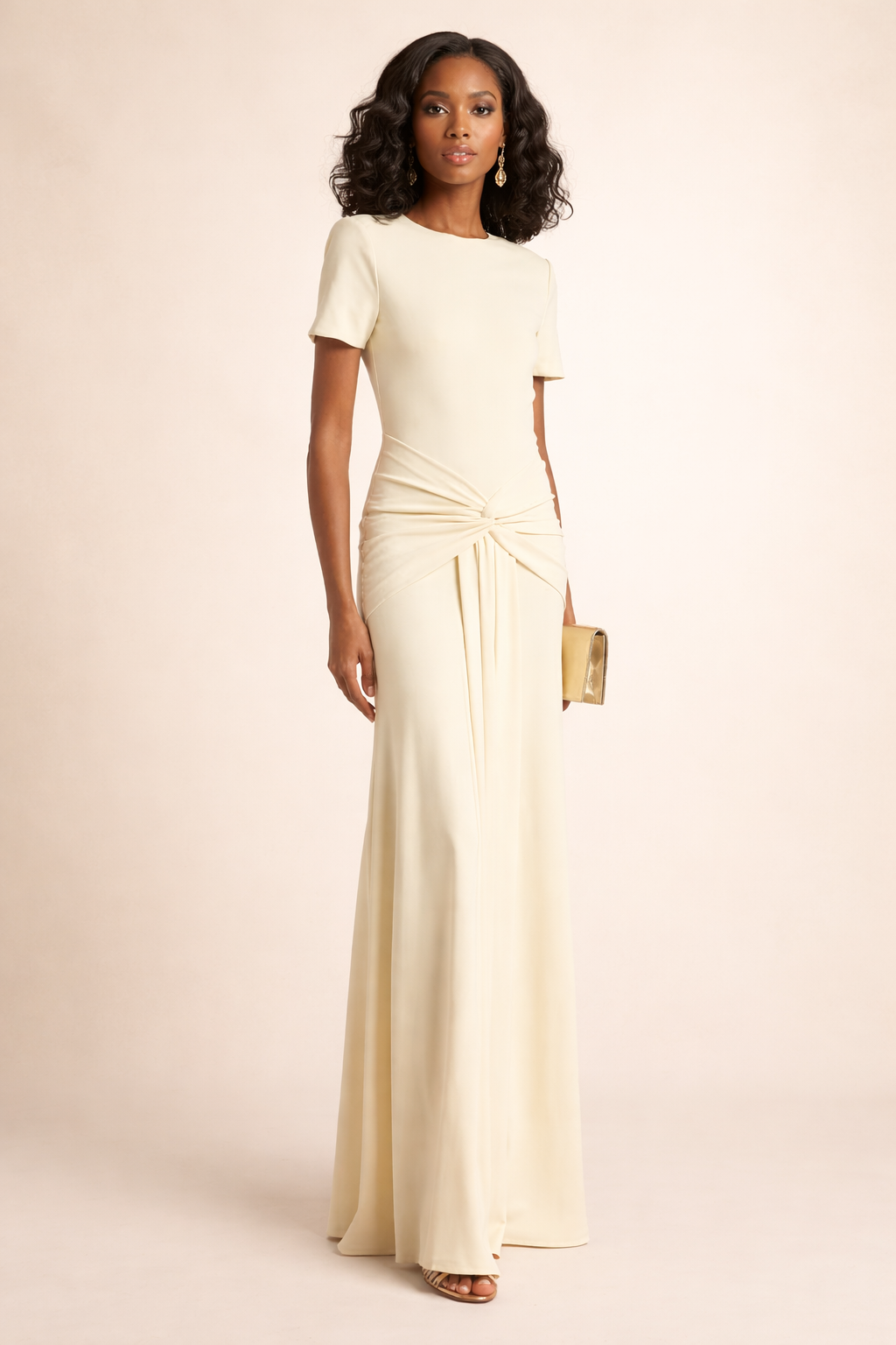 short-sleeve draped column dress with twisted waist detail – HMADA