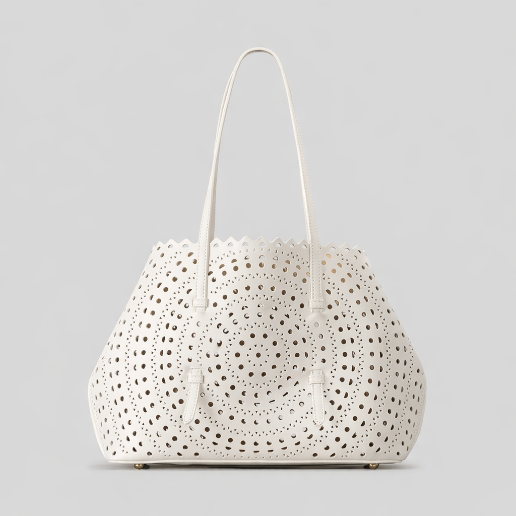 Elegant White Laser Cut Tote Bag-SIMAN