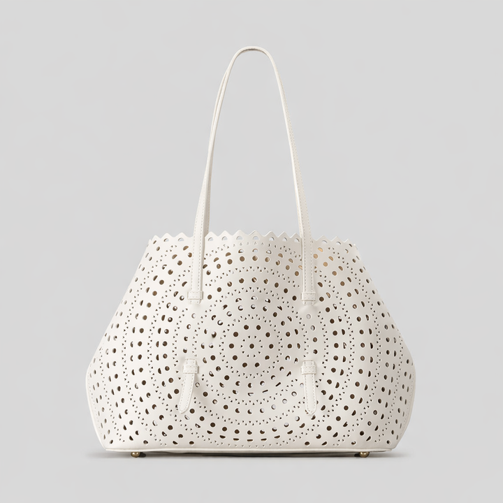 Elegant White Laser Cut Tote Bag-SIMAN
