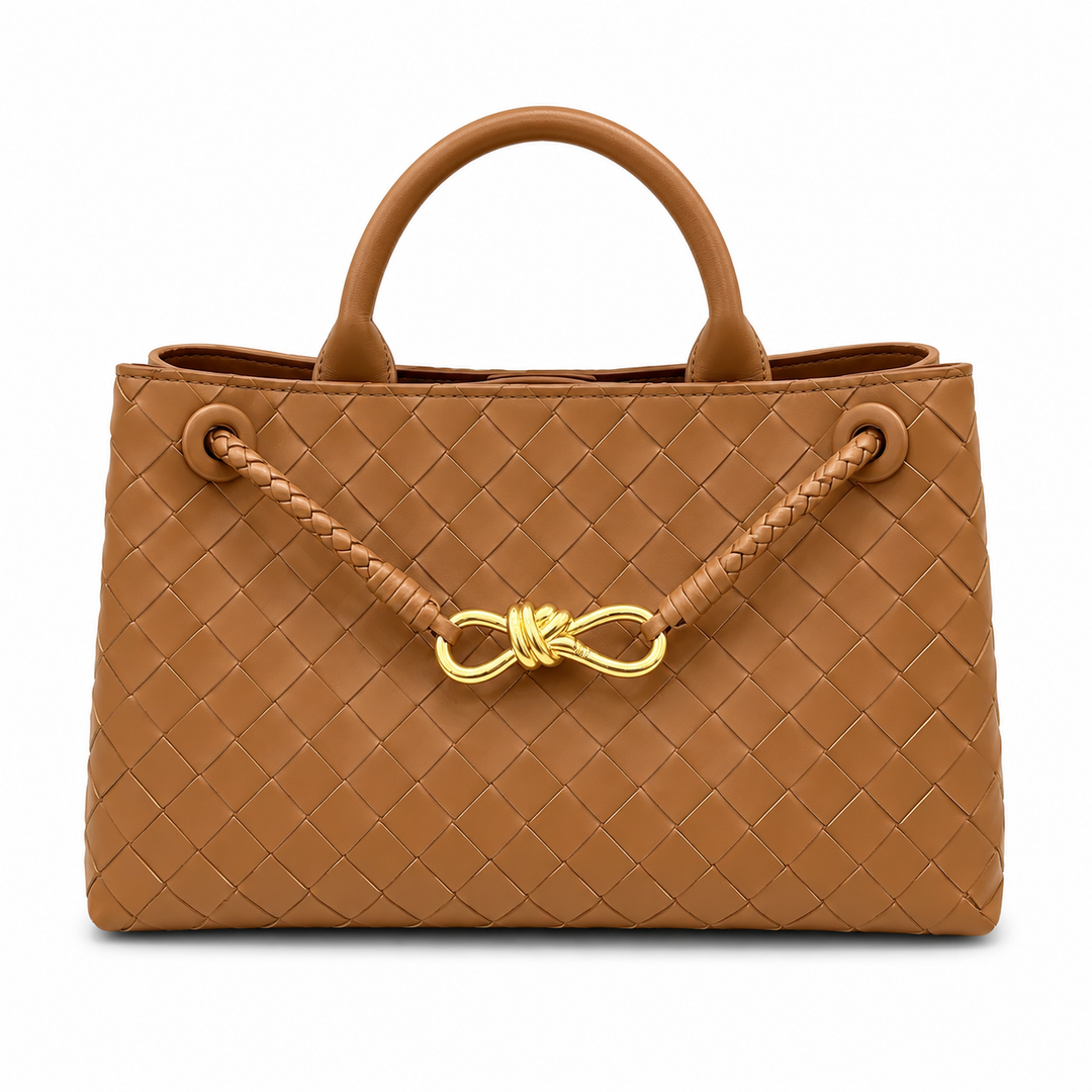 Woven Leather Tote Bag with Knot Accent – NOIR
