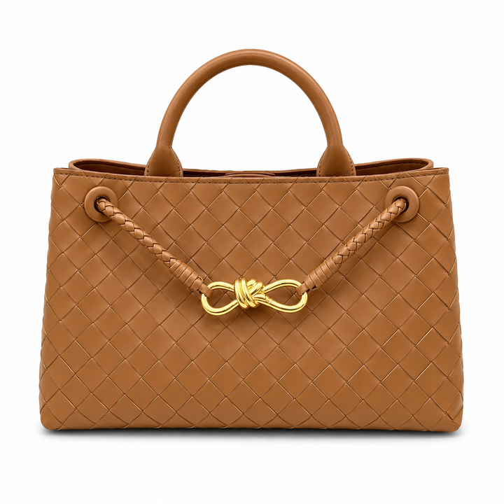 Woven Leather Tote Bag with Knot Accent – NOIR