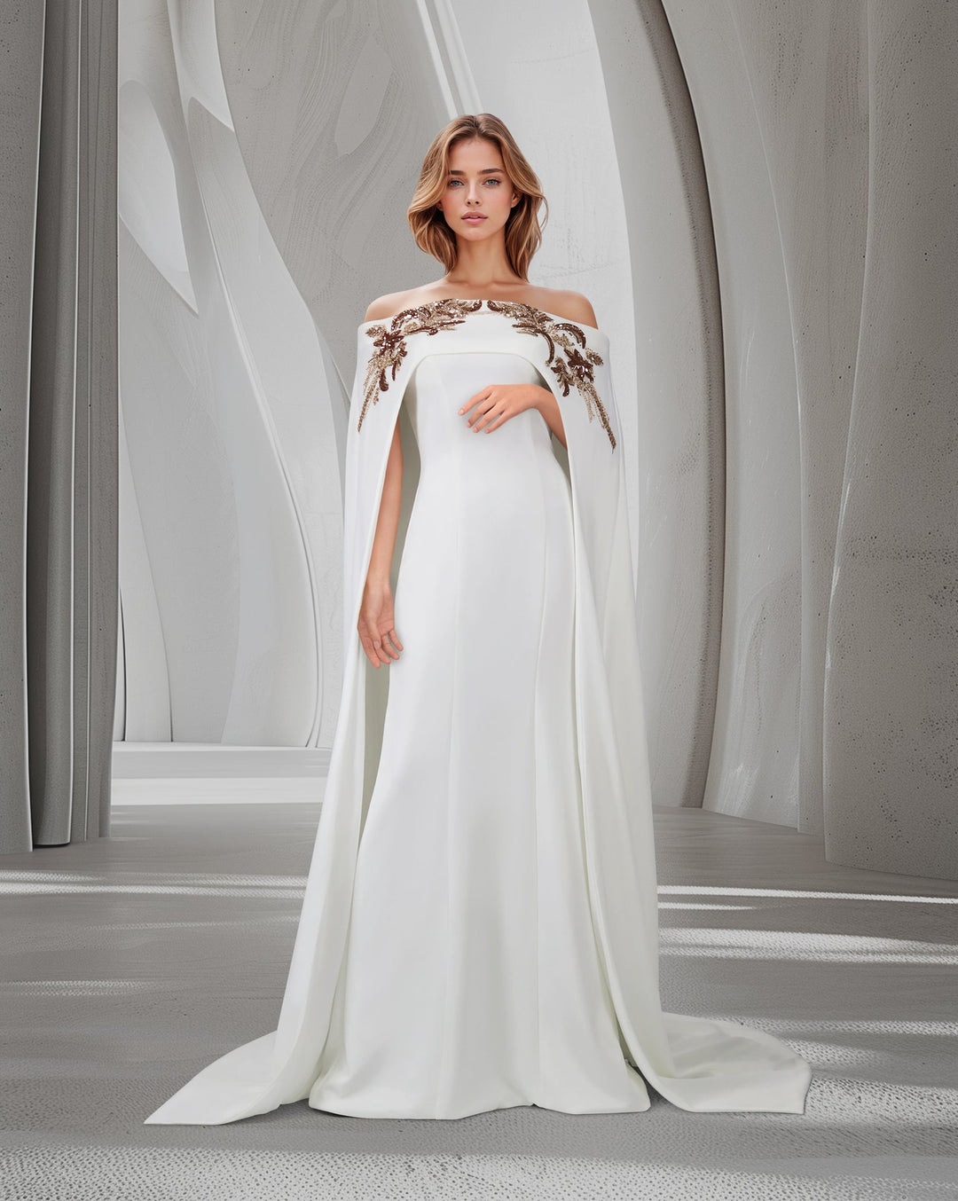 ODD-Shoulder off - sequined dress with maxi cape