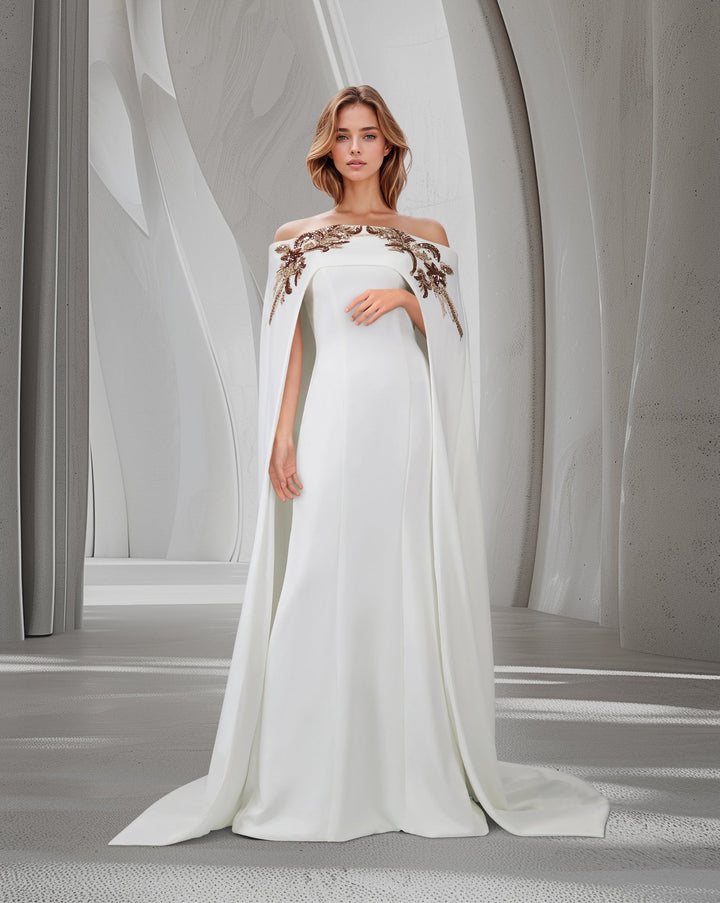 ODD-Shoulder off - sequined dress with maxi cape