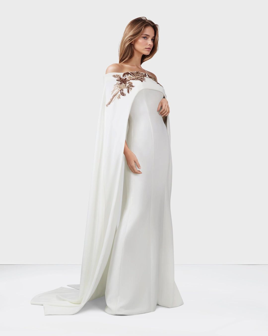 ODD-Shoulder off - sequined dress with maxi cape