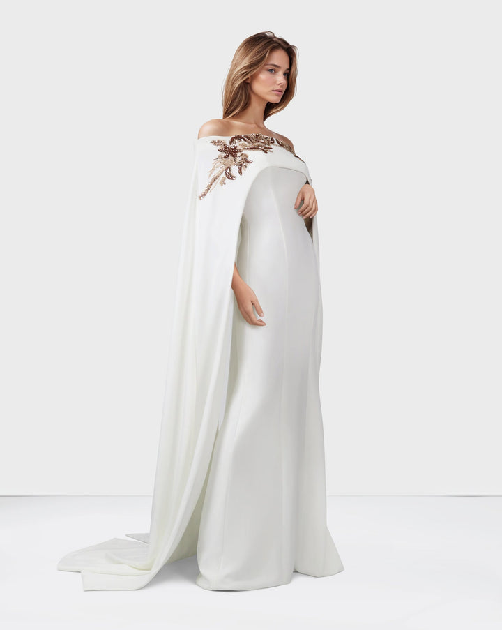 ODD-Shoulder off - sequined dress with maxi cape