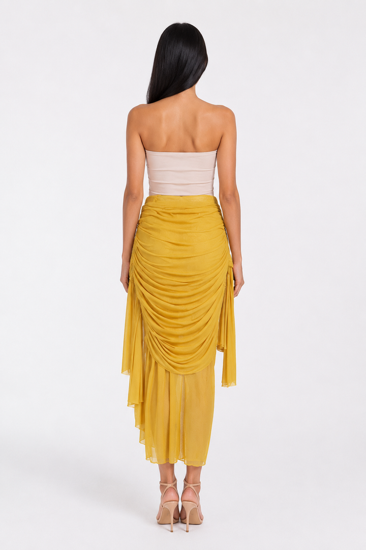 Ruched Tie-Side Midi Skirt – SUNSET