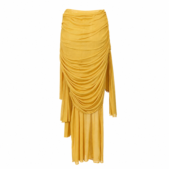 Ruched Tie-Side Midi Skirt – SUNSET