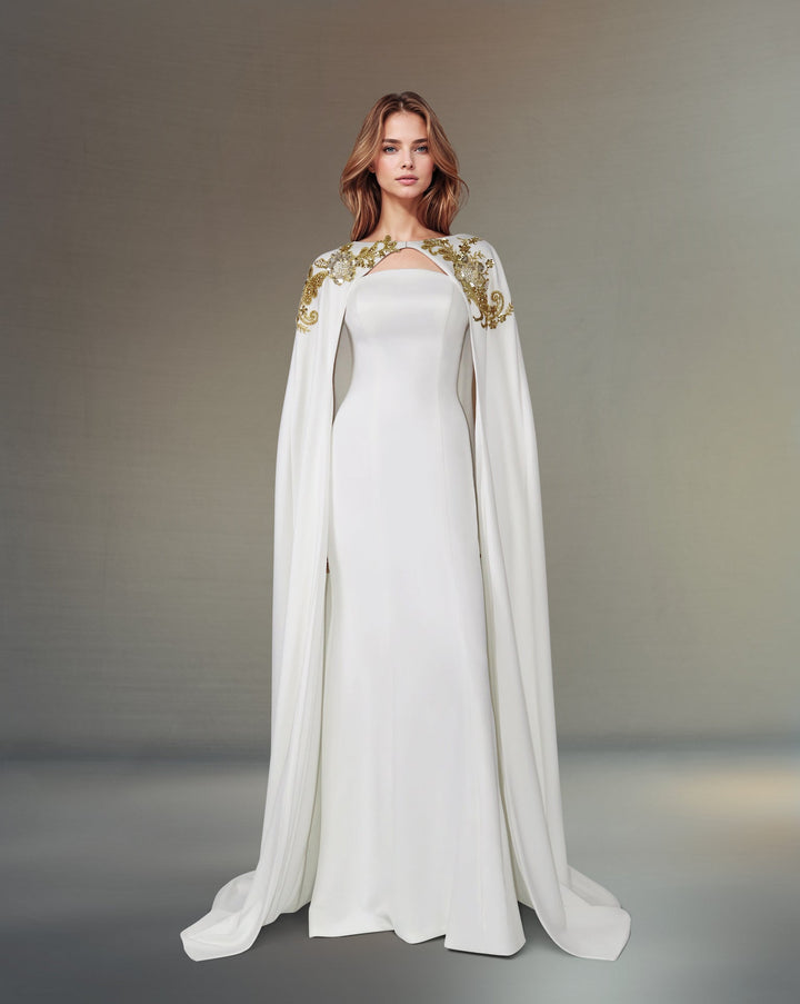 ODD- Strapless column dress with sequined maxi cape