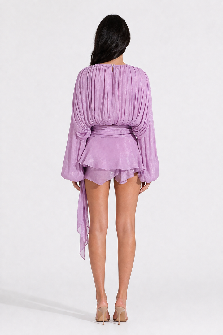 Lilac Draped Tie-Waist Mini Dress – AURÉLIA