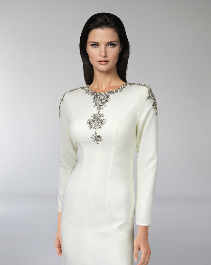 Beaded column dress with front slit - ZIARAH