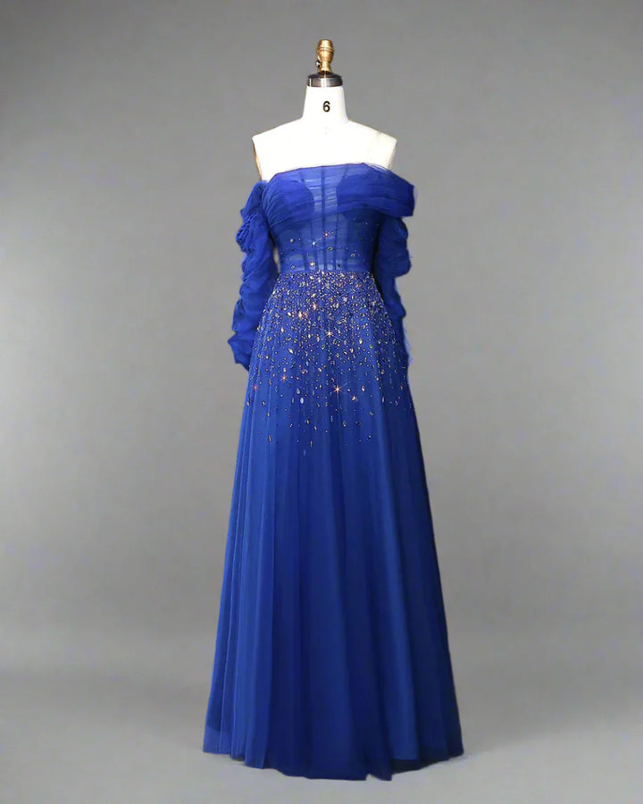 Off-shoulder tulle gown with crystal embellishments – STELLARA-1