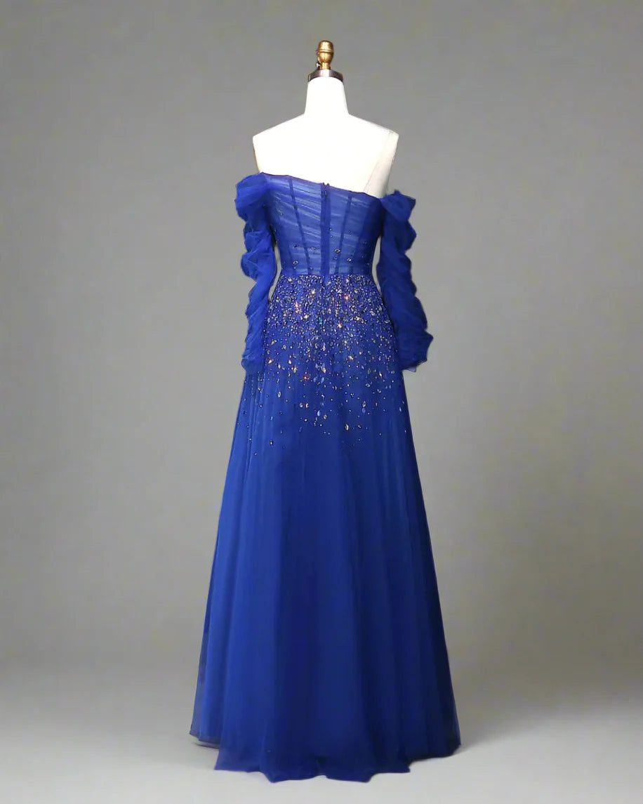 Off-shoulder tulle gown with crystal embellishments – STELLARA-1