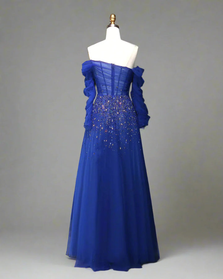 Off-shoulder tulle gown with crystal embellishments – STELLARA-1