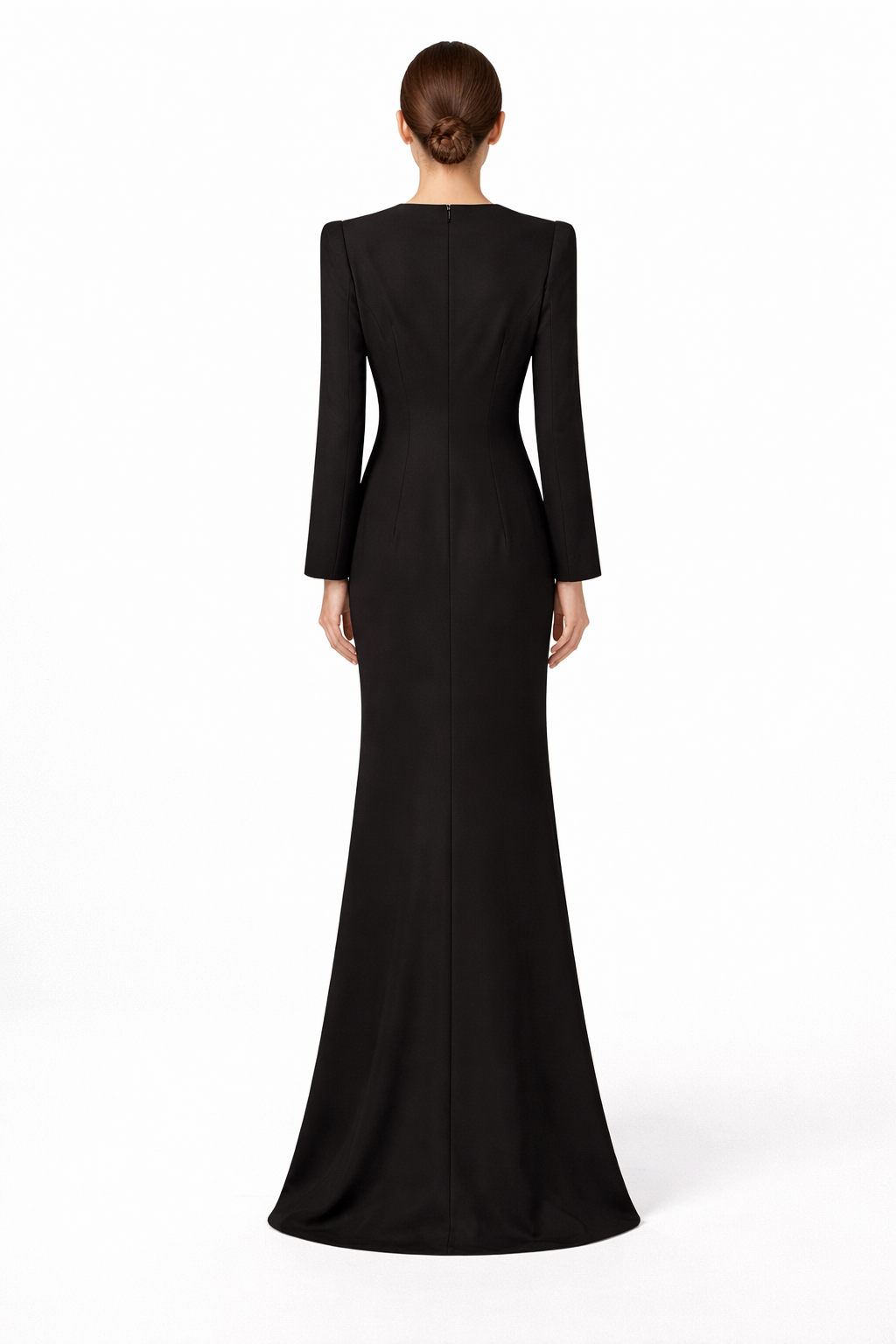 Embellished Long-Sleeve Maxi Dress with Sculpted Silhouette – IMPERIA