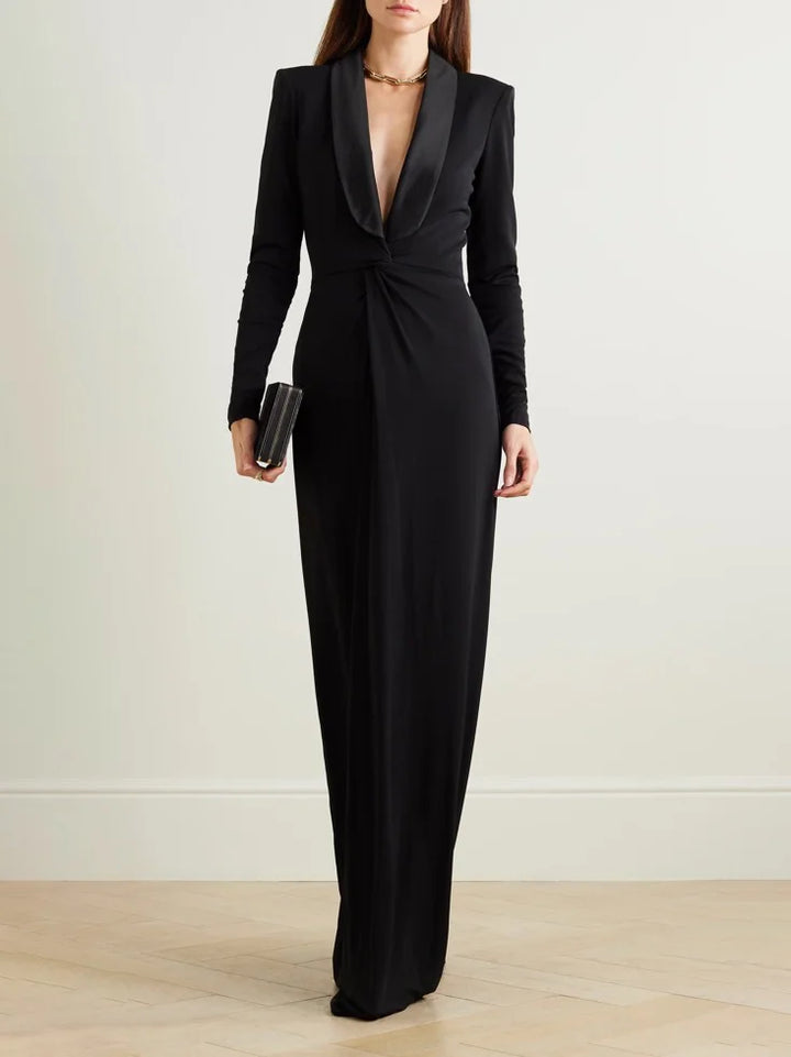 Plunging tuxedo gown with gathered waist – Zaydee-1