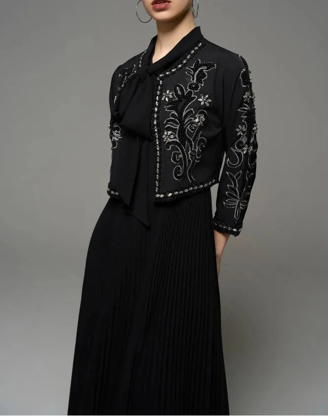 embellished cropped jacket with pleated maxi dress – CELESTE