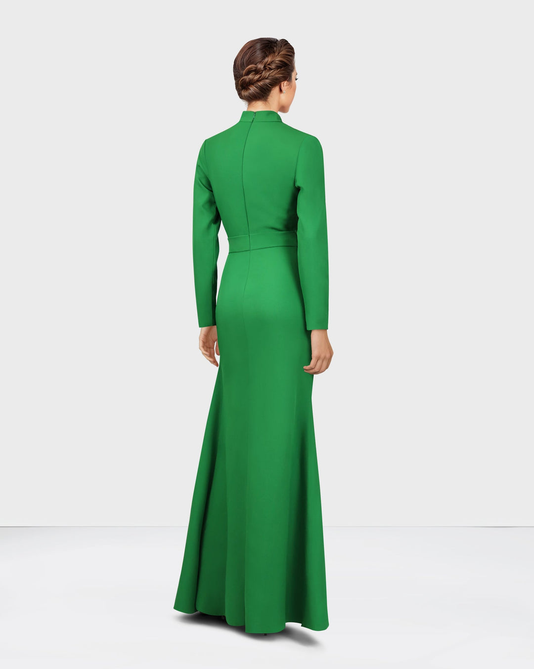 Pleated chest with long sleeves green dress-Govan