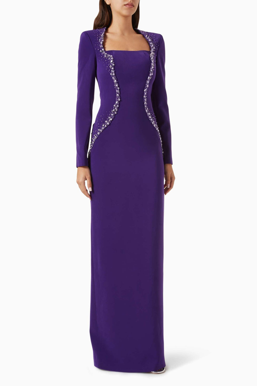 Embellished square-neck gown with contour beading – VIOLETTA